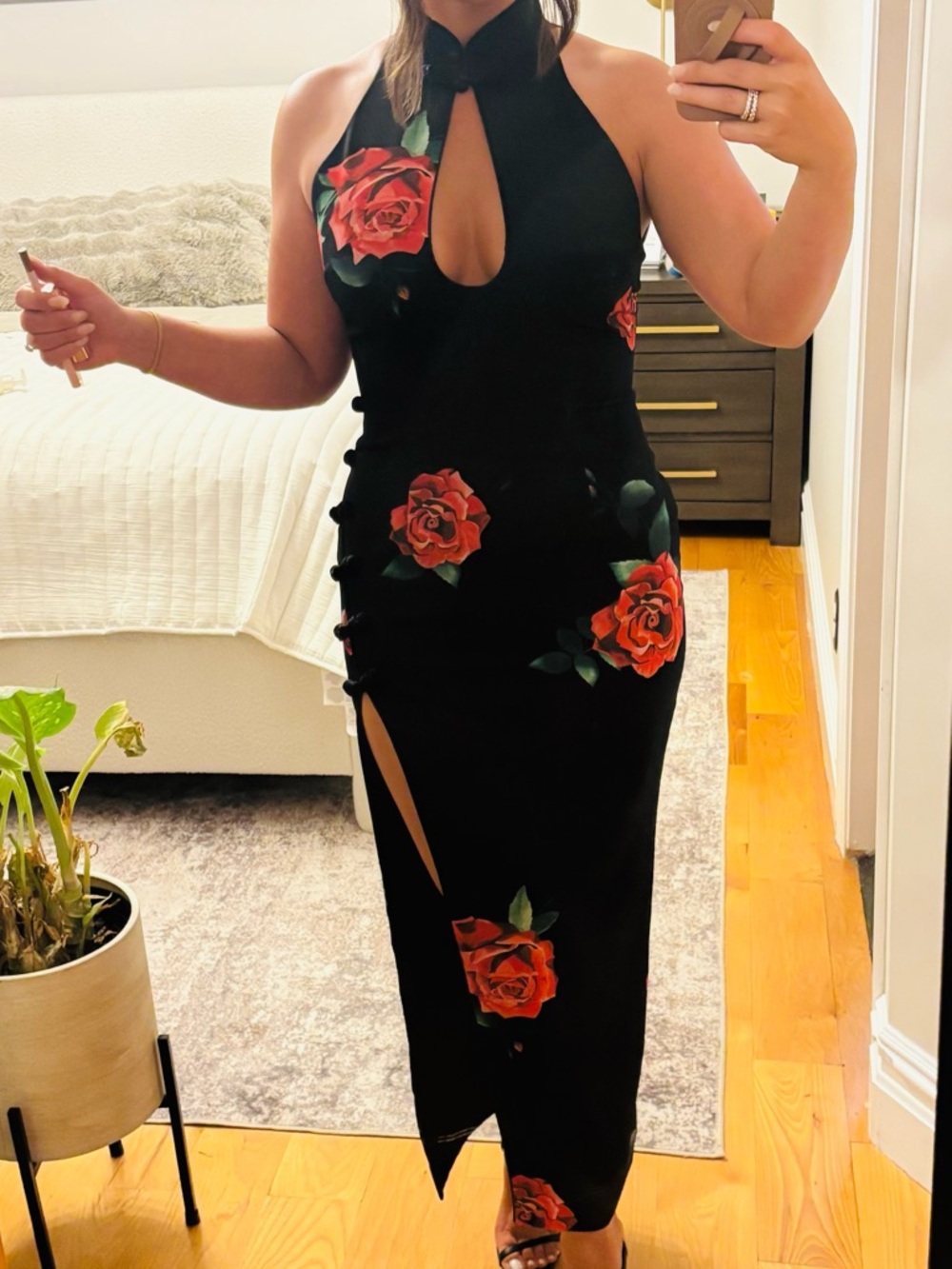 Sau Lee Rayna Rosa (Black Rose-Print) Midi Dress